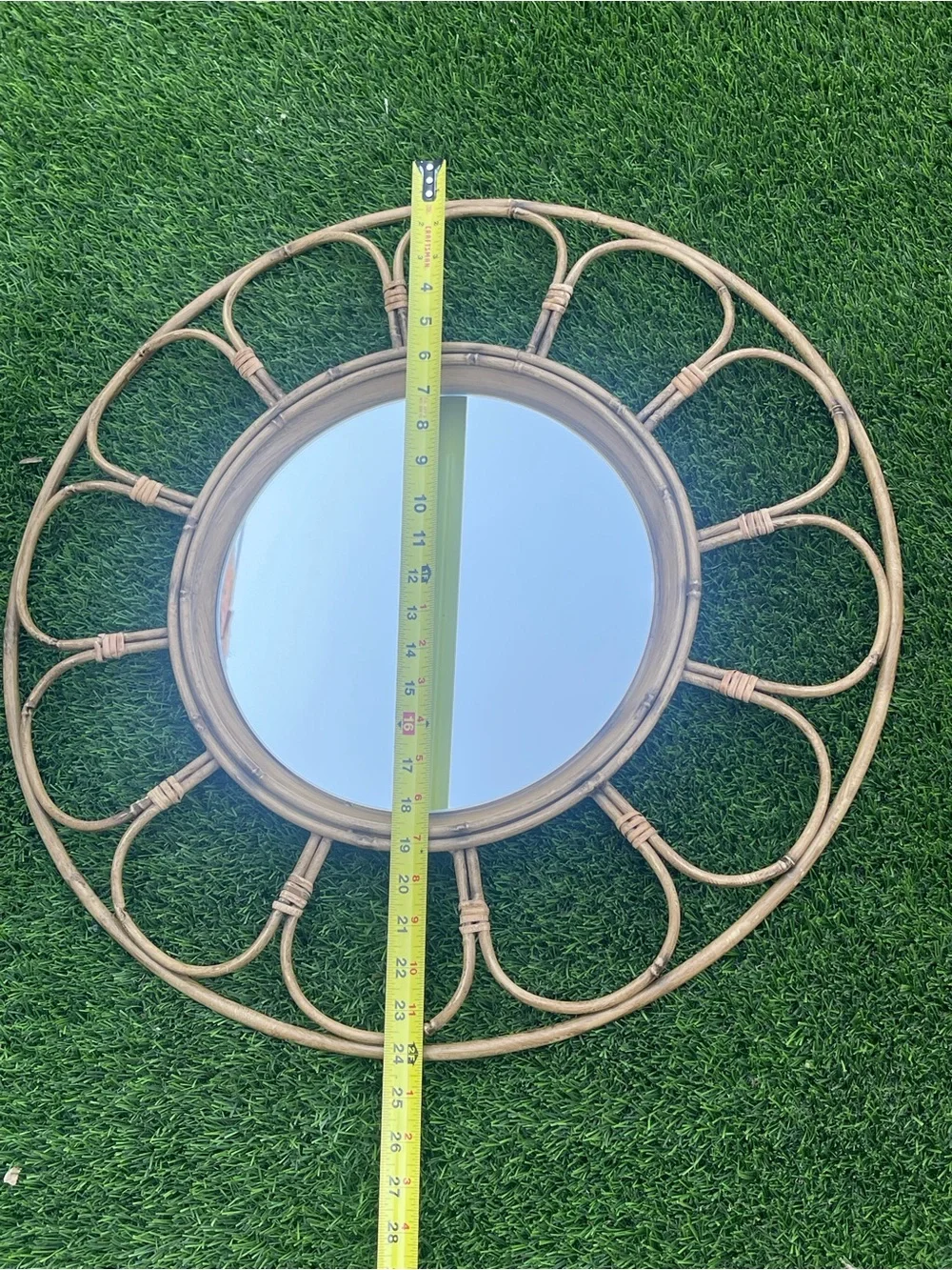 Anthropologie Boho Style Rattan Flower Wall Mirror – 24”